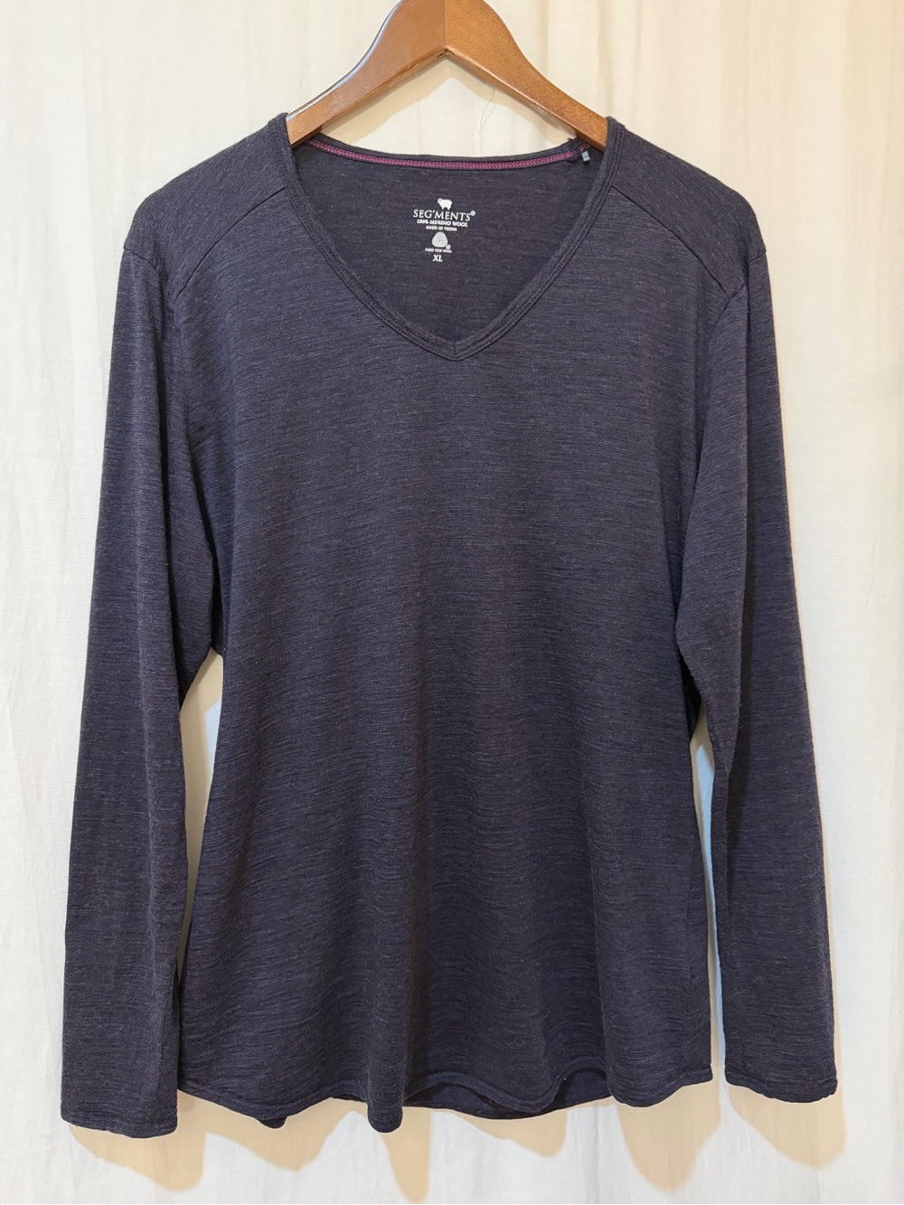Seg’ments 100% Merino Wool V-Neck Long Sleeve Top - Purple - Sz XL